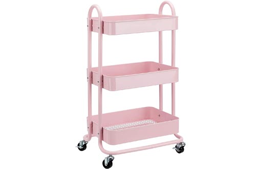 AmazonBasics 3-Tier Rolling Utility or Kitchen Cart - Dusty Pink