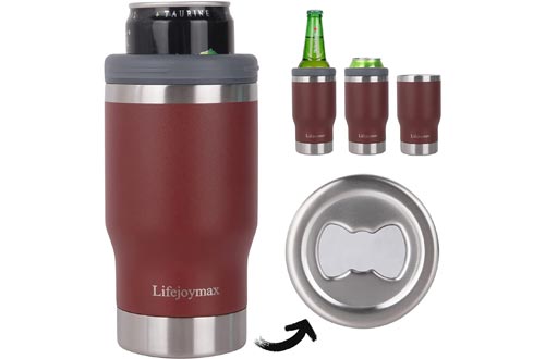  Lifejoymax 5-in-1 Insulated Can Cooler with Beer Opener, 12 oz Stainless Steel Can Insulator/Beer Holder for all 12 oz Beer Bottles/Slim Can/Regular Cans
