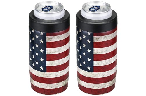  2 Pack Slim Can Cooler, 4-IN-1 Can Insulator for 12 Oz Beer & Soda, Double Wall Stainless Steel Can Sleeves Keep Your Beverages Cold